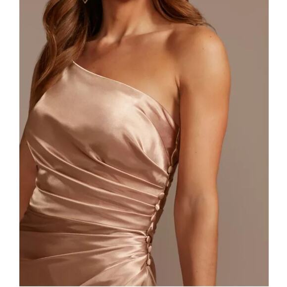 Galina Signature Charmeuse Draped One-Shoulder Dress in Sand 4 Bridesmaid Ball - Picture 3 of 13